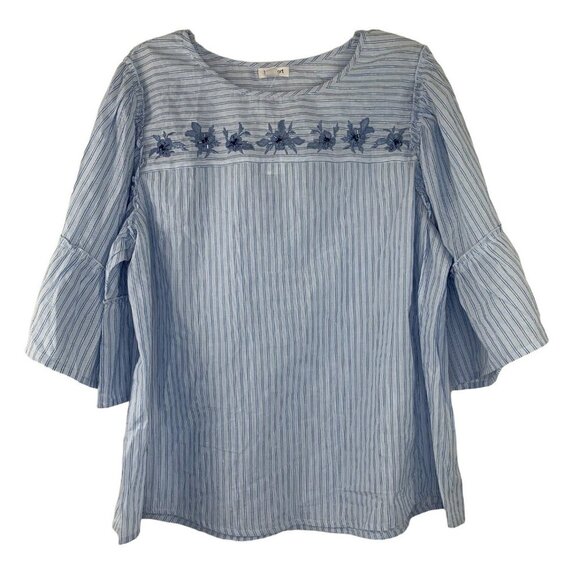 Westport Tops - Westport Women's Striped Blue Blouse